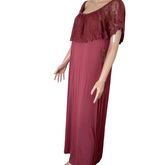 Just Found maxi dress in burgundy lace over shoulder flowy plus size 1X New - Picture 8 of 13